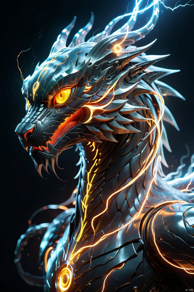  (masterpiece, top quality, best quality, official art, beautiful and aesthetic:1.2),
electricity element,electricity Chinese dragon,(laser eye,glowing eyes:1.6),cyberpunk,Fantasy and conceptualization,
composed of elements ofthunder,thunder,electricity,