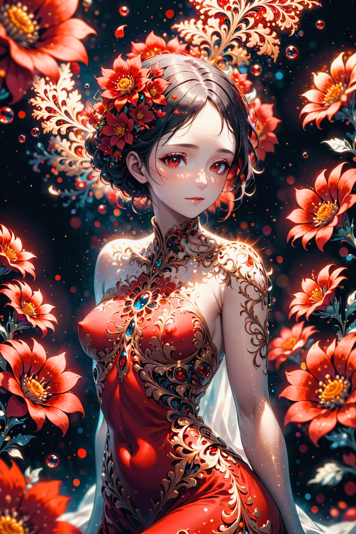 A woman made of red flowers,  bokeh,  highly detailed on Tensor.Art
