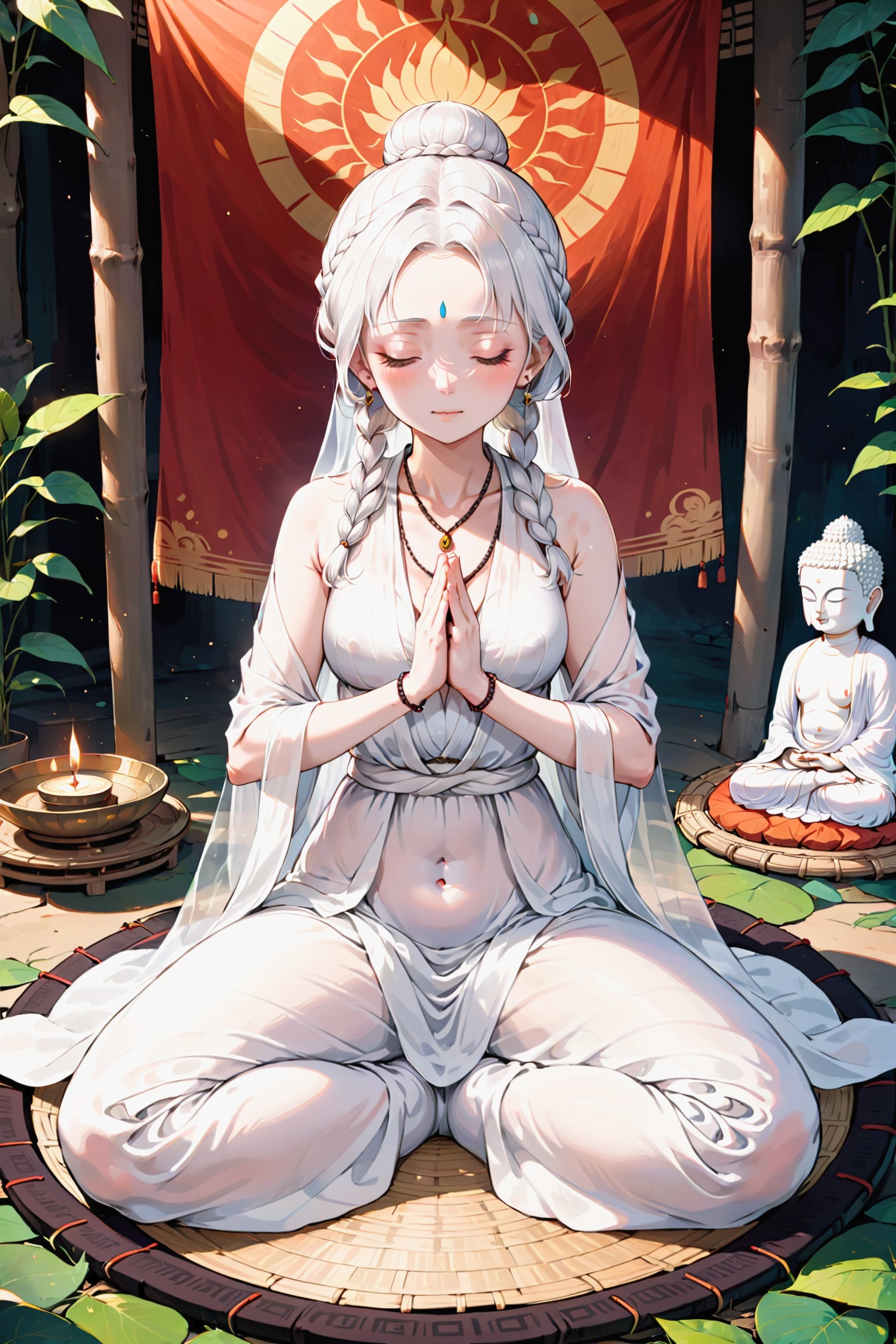 sitting on Round straw mat,  ,  sitting in straw mat on Tensor.Art