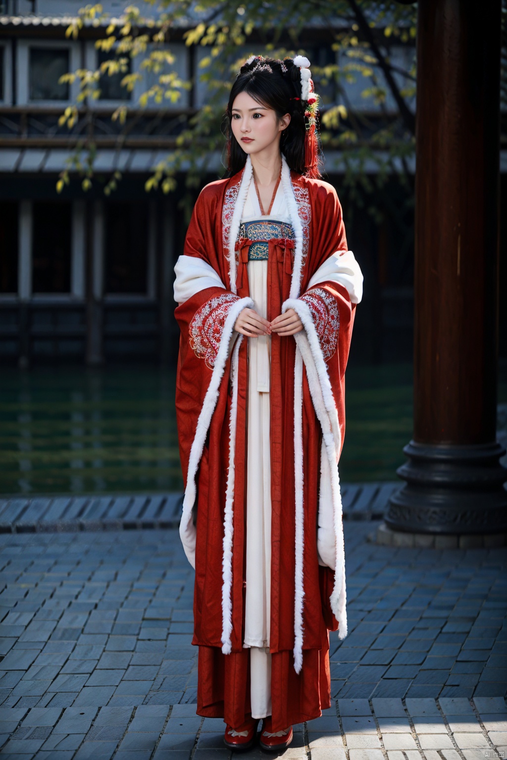 (1girl:1.3), (best quality, masterpiece, ultra high resolution),(photorealistic:1.3), (realistic:1.3), depth of field,(full body:1.2), (outdoors:1.2), (day:1.2), (cinematic lighting:1.2), near to camera, hanfu, 