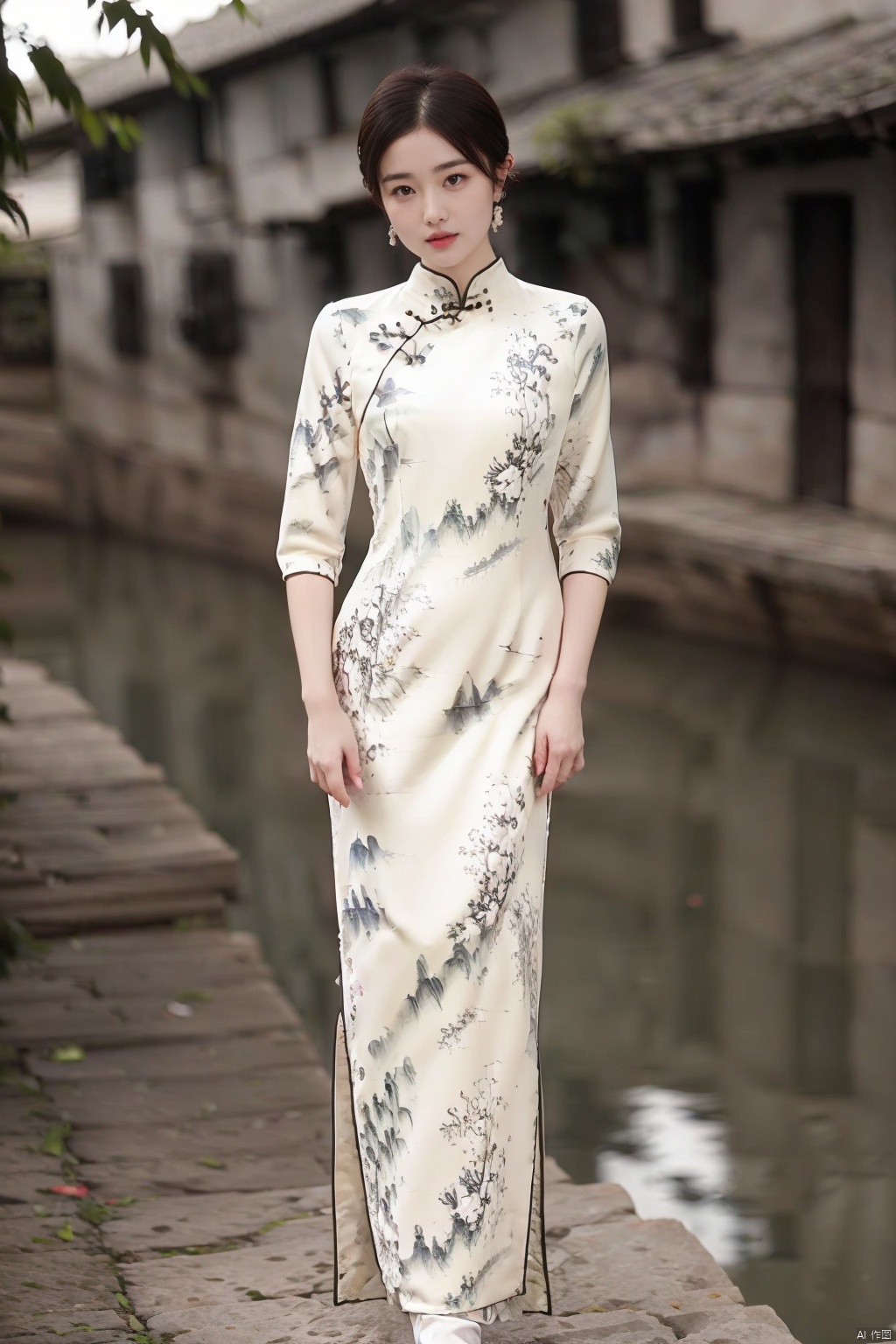 (1girl:1.3), (best quality, masterpiece, ultra high resolution),(photorealistic:1.3), (realistic:1.3), depth of field,(full body:1.2), (day:1.2), (cinematic lighting:1.2), qipao