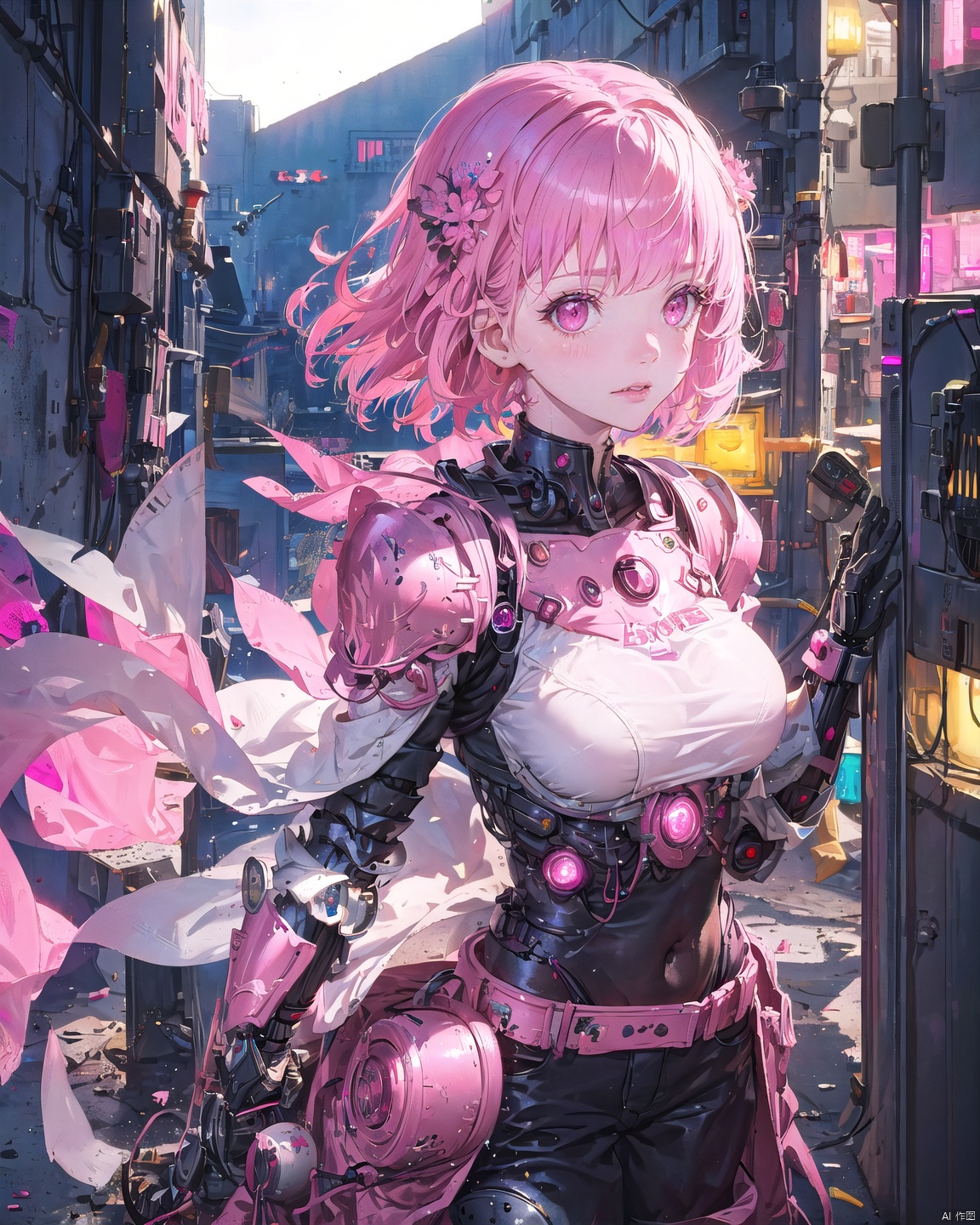 1 royal sister +(detailed face)+ pink short hair + pink eyes + Sa + sci-fi wind + mechanical armor,<lora:EMS-273029-EMS:1.000000>