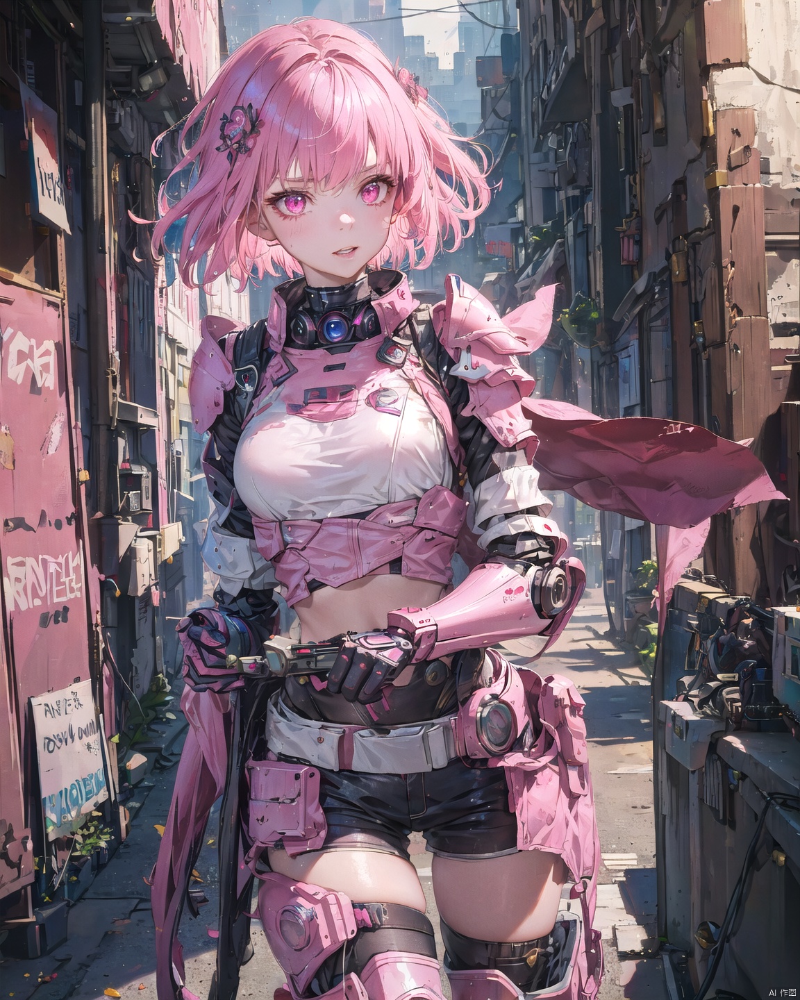 1 royal sister +(detailed face)+ pink short hair + pink eyes + Sa + sci-fi wind + mechanical armor,<lora:EMS-273029-EMS:1.000000>