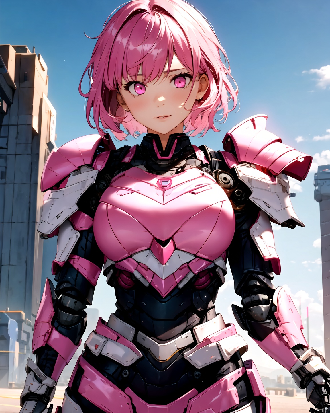 1 royal sister +(detailed face)+ pink short hair + pink eyes + Sa + sci-fi wind + mechanical armor,<lora:EMS-273029-EMS:1.000000>