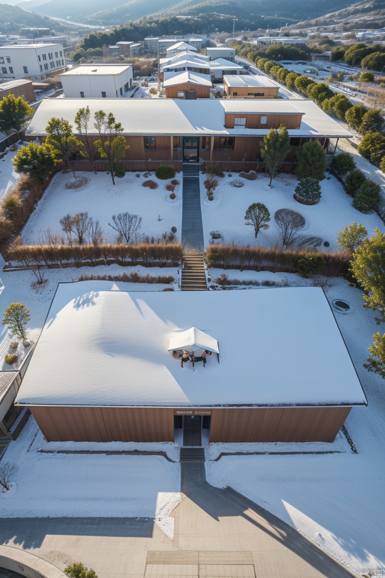 Beautiful snow day scene, overlooking, wide field of vision, little hamster, ((Best quality)),((Best quality)),((realistic)),((exterior view)),photo realistic,(masterpiece),orante,super detailed,intricate,photo like image quality,雪,红枫, Hamster, LAOWANG
