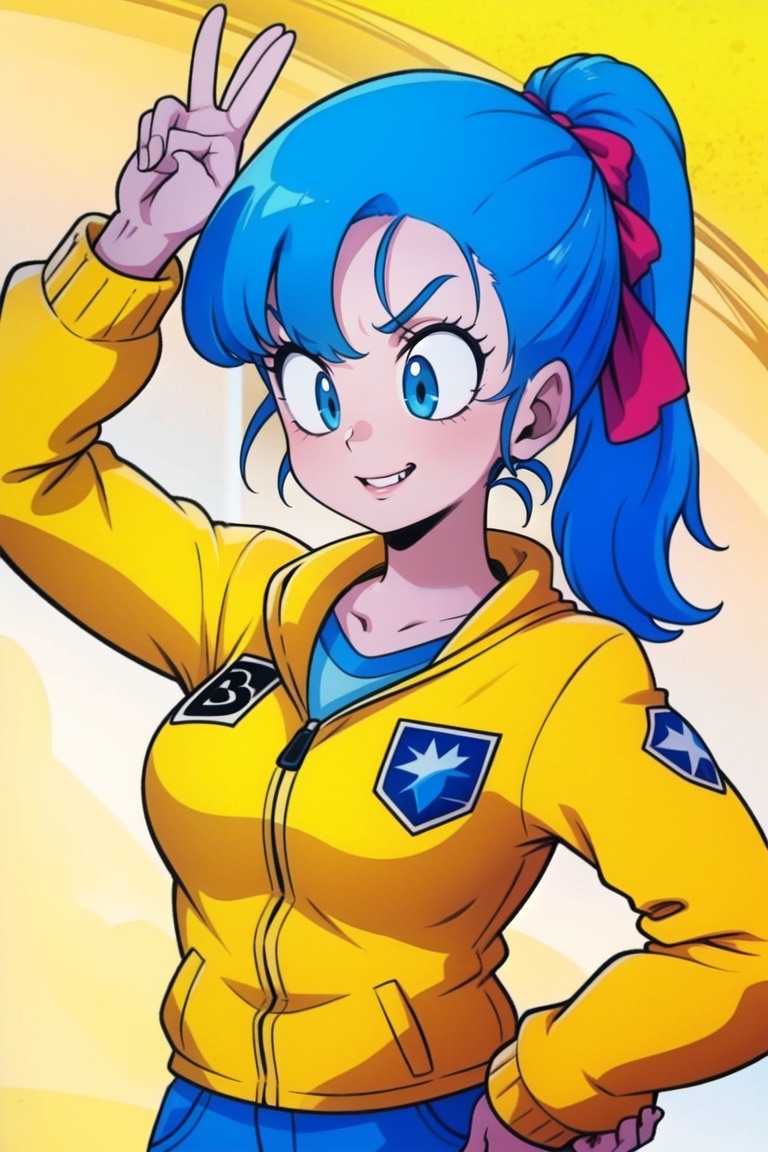 retrobulma 1girl blue hair ,  pony_tail ,  yellow jacket on Tensor.Art