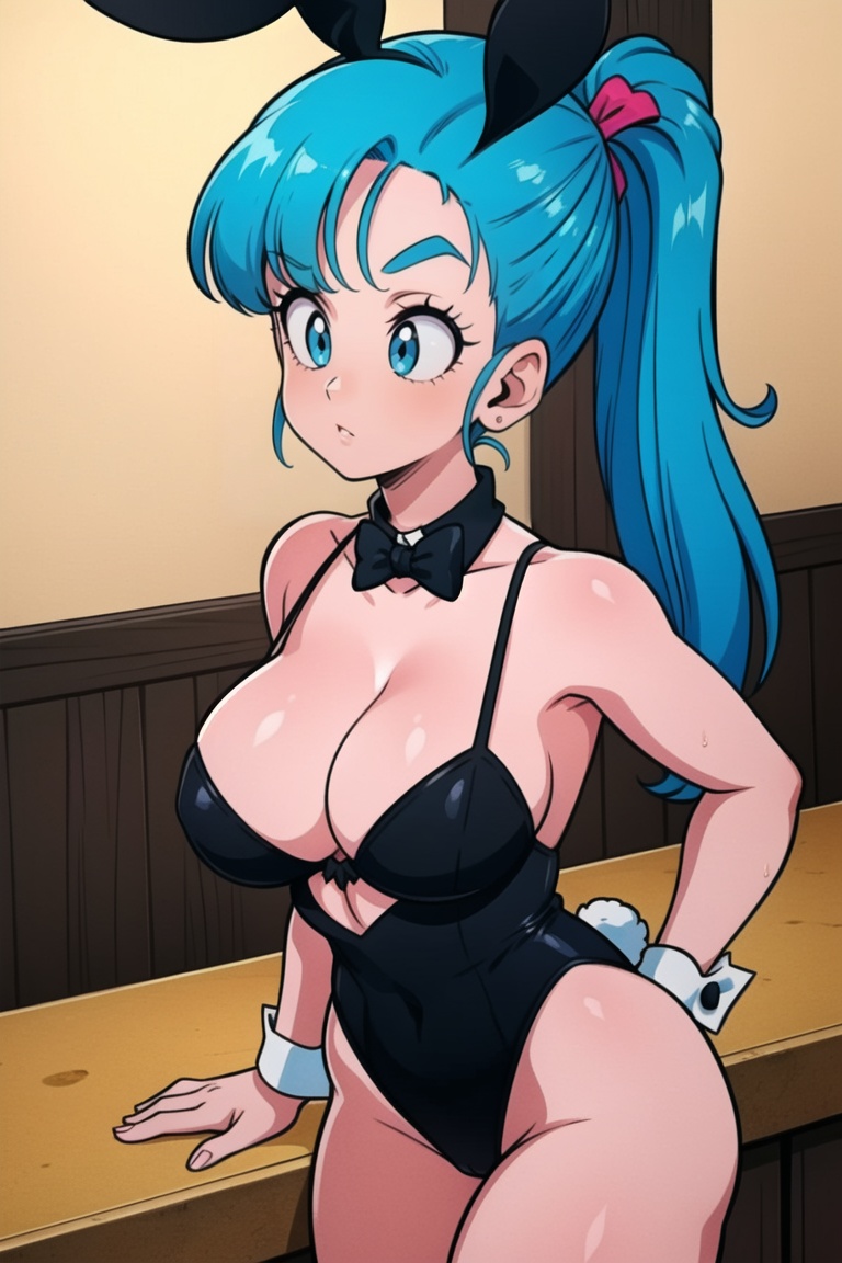 retrobulma 1girl blue hair ,  pony_tail ,  black lingerie on Tensor.Art