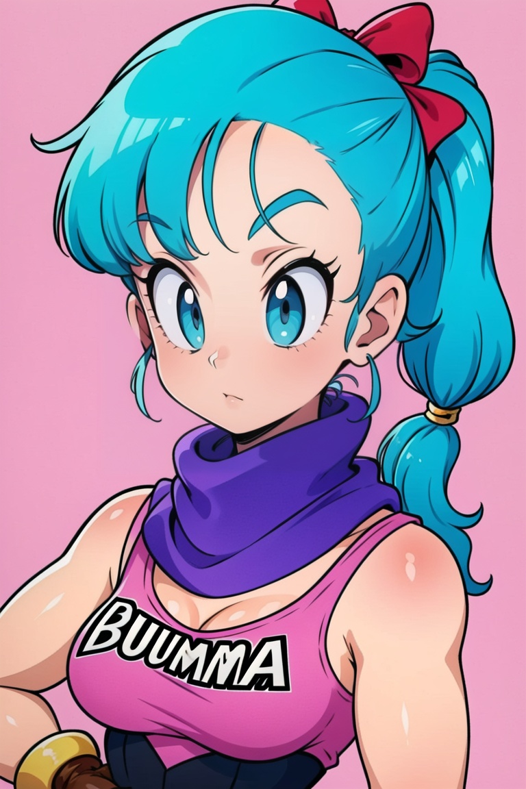 retrobulma 1girl blue hair ,  pony_tail ,  black gloves on Tensor.Art