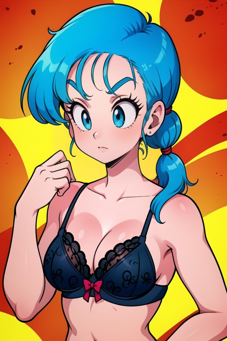 retrobulma 1girl blue hair ,  pony_tail ,  black lace lingerie on Tensor.Art