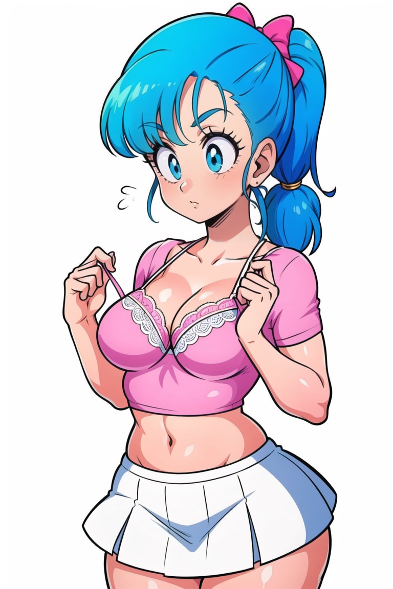 retrobulma 1girl blue hair ,  pony_tail ,  white miniskirt on Tensor.Art