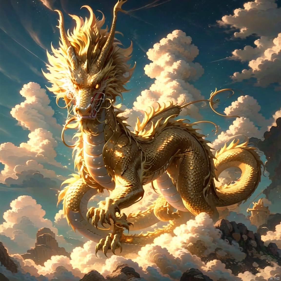 Dragon, gold, cloud, imperious