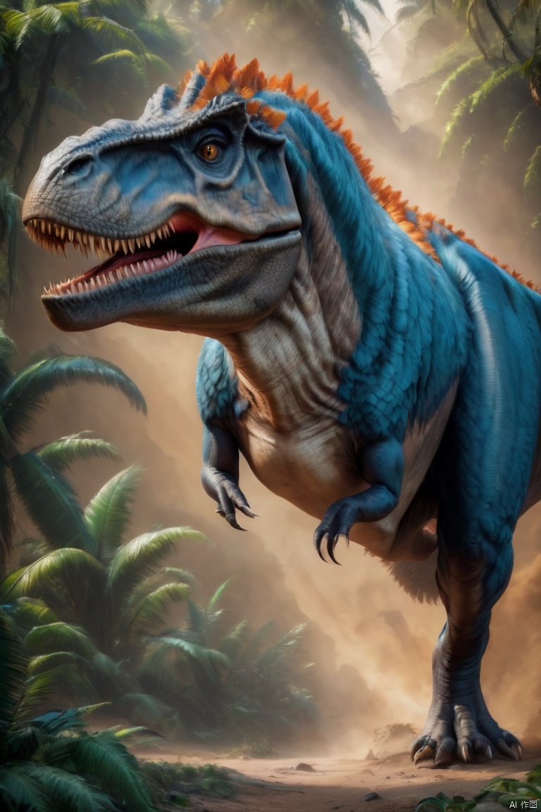  Tyrannosaurus rex, dinosaur, beautiful feathers, scary teeth, ((Best quality)), ((Best quality)),((Best quality)),((realistic)),((exterior view)),photo realistic,(masterpiece),orante,super detailed,intricate,photo like image quality