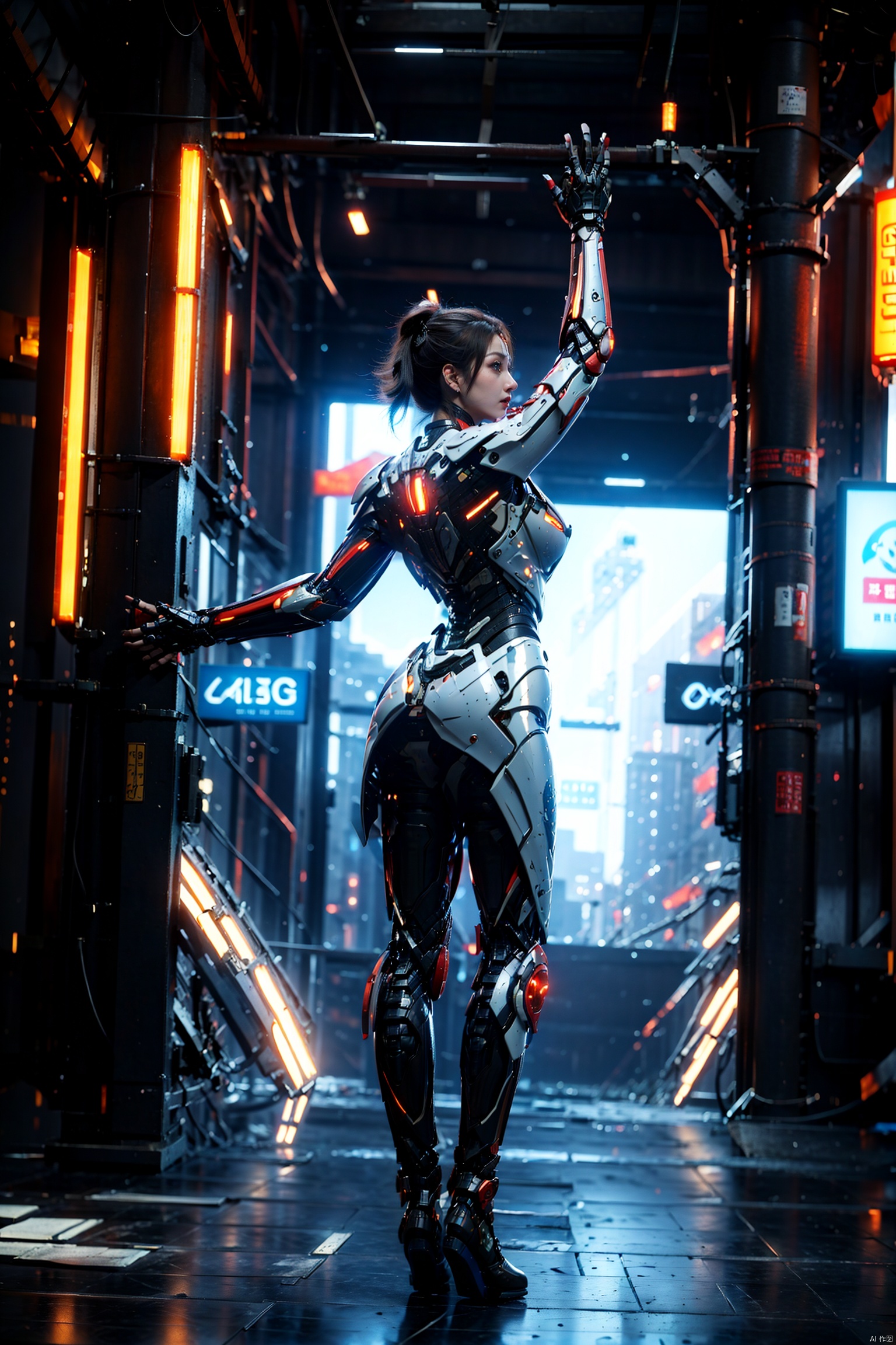  Solo, Blue Eyes, Standing, Horn, Armor, No Human, Luminous, Robot, Mech, Luminous Eyes, Broken Glass, Black Background, Blue Energy Aperture on Back, Gray Black Metal Joint, Red Electroplated Coating, Technological Sense, Super Future, Open Arms

CG art, style of ultra detailed illustrations, viktor vasnetsov,
8k, RAWphoto, best quality, masterpiece, 4K Unity, (ultra detailed CG: 1.2), futuristic style (module), niji, wlop, dense composition, (printing: 1.2),
Cyberpunk, Xuantaijin, (oxide: 1.3), very detailed, game CG, posture, photo realism, city, fantasy, tattoo, decoration, super city, wind, ancient Chinese architecture
, Mecha