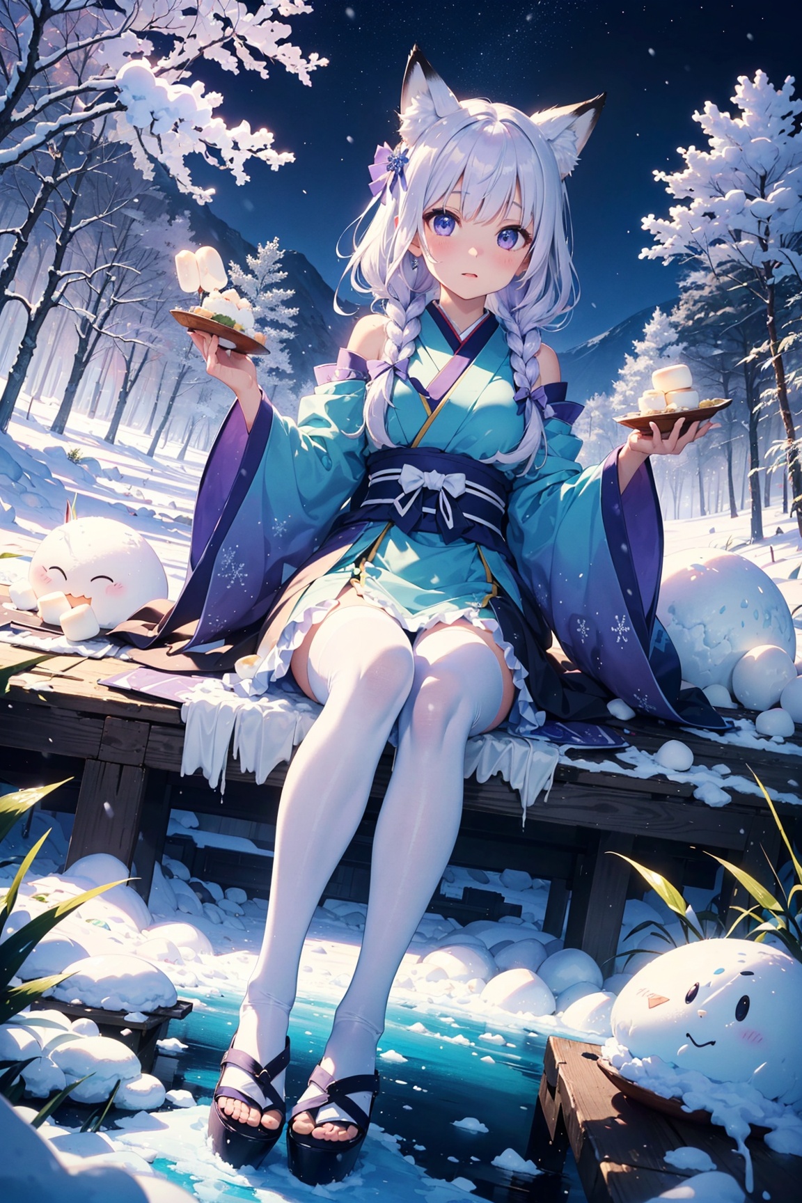 (masterpiece) ((pale purple hair,  fox ears,  fullbody with legs and shoes visible)) standing up on Tensor.Art