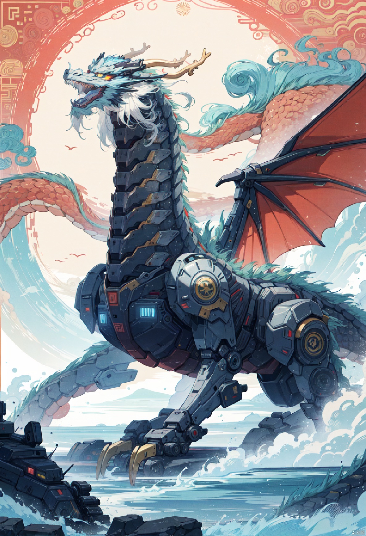 a mecha dragon,eastern dragon,chinese dragon,