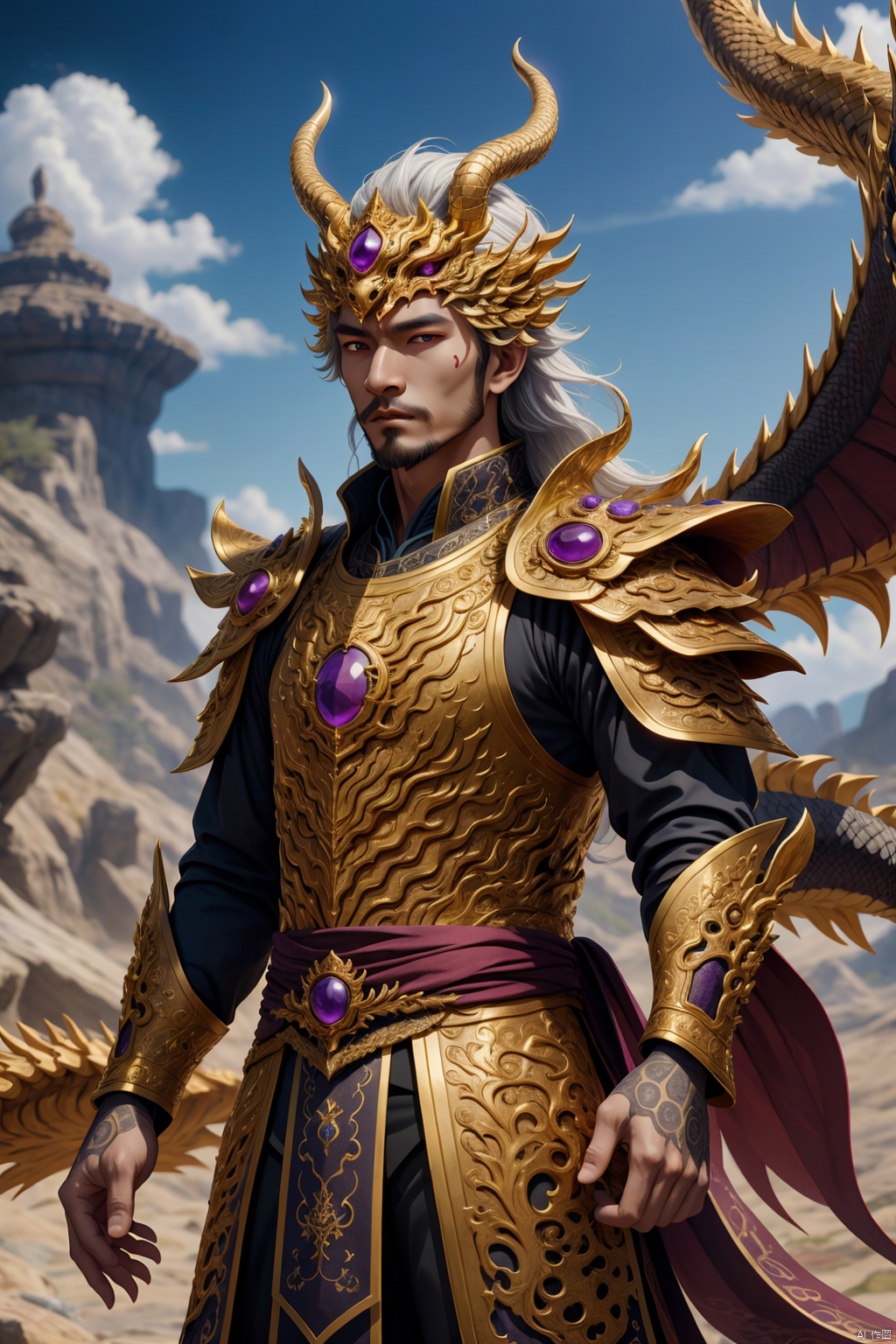  Dragon beauty back golden wings dragon scale body handsome dragon girl golden pupils head wearing imperial crown