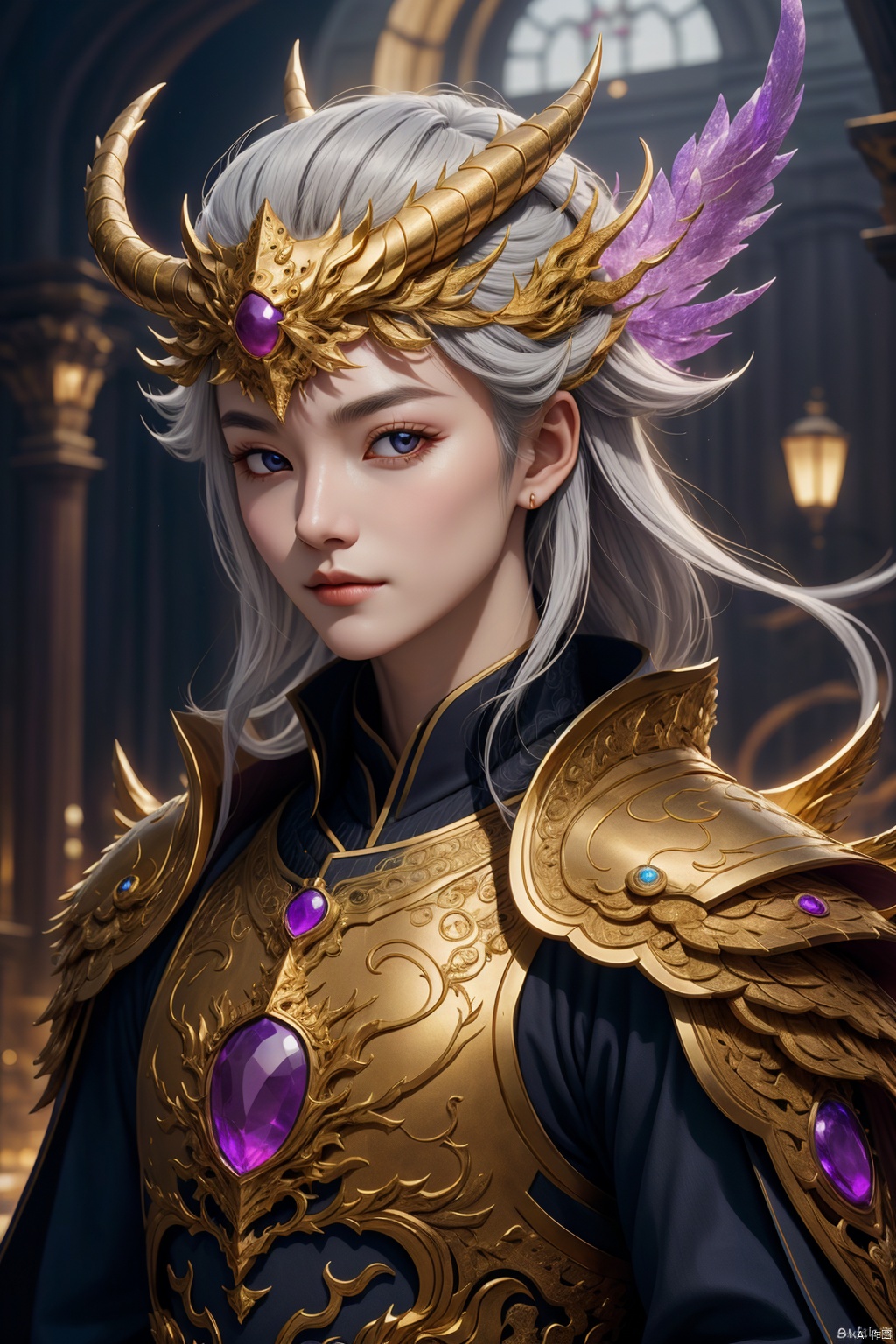  Dragon beauty, back golden wings,dragon scale body, handsome dragon girl, golden pupils head wearing imperial crown