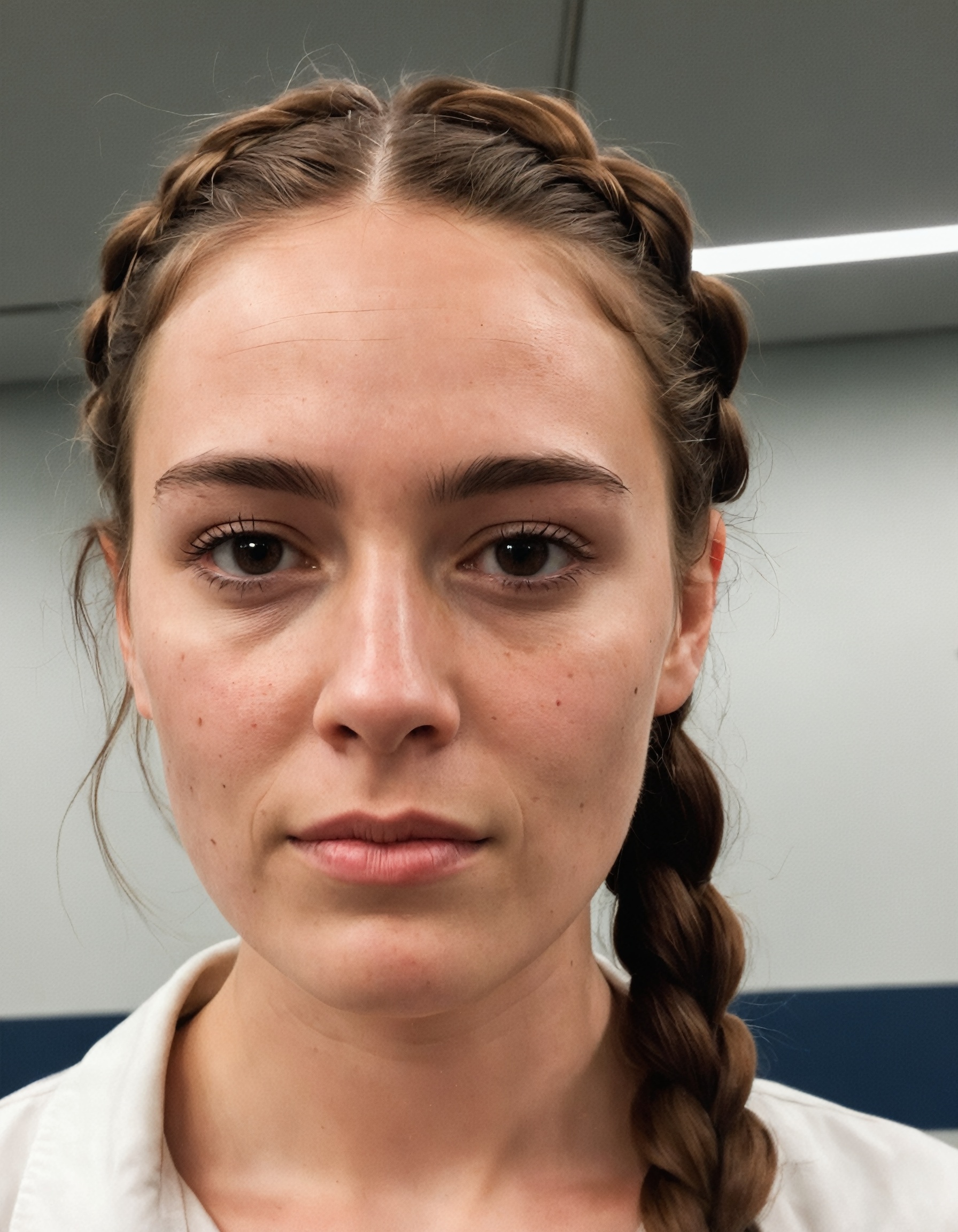 ******* cellphone photography woman with Dark brown French braid hair at flight school,  . f8.0,  samsung galaxy on Tensor...