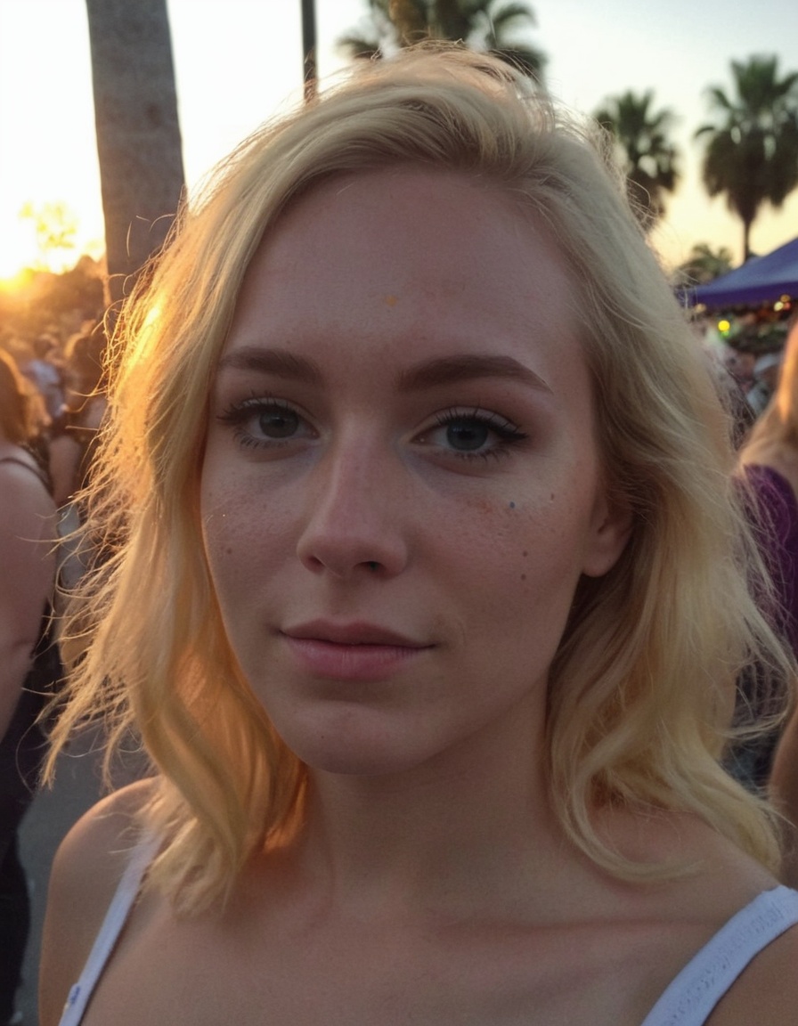 ******* cellphone photography cute woman with blonde hair at mardi gras,  sunset,  . f8.0 on Tensor.Art