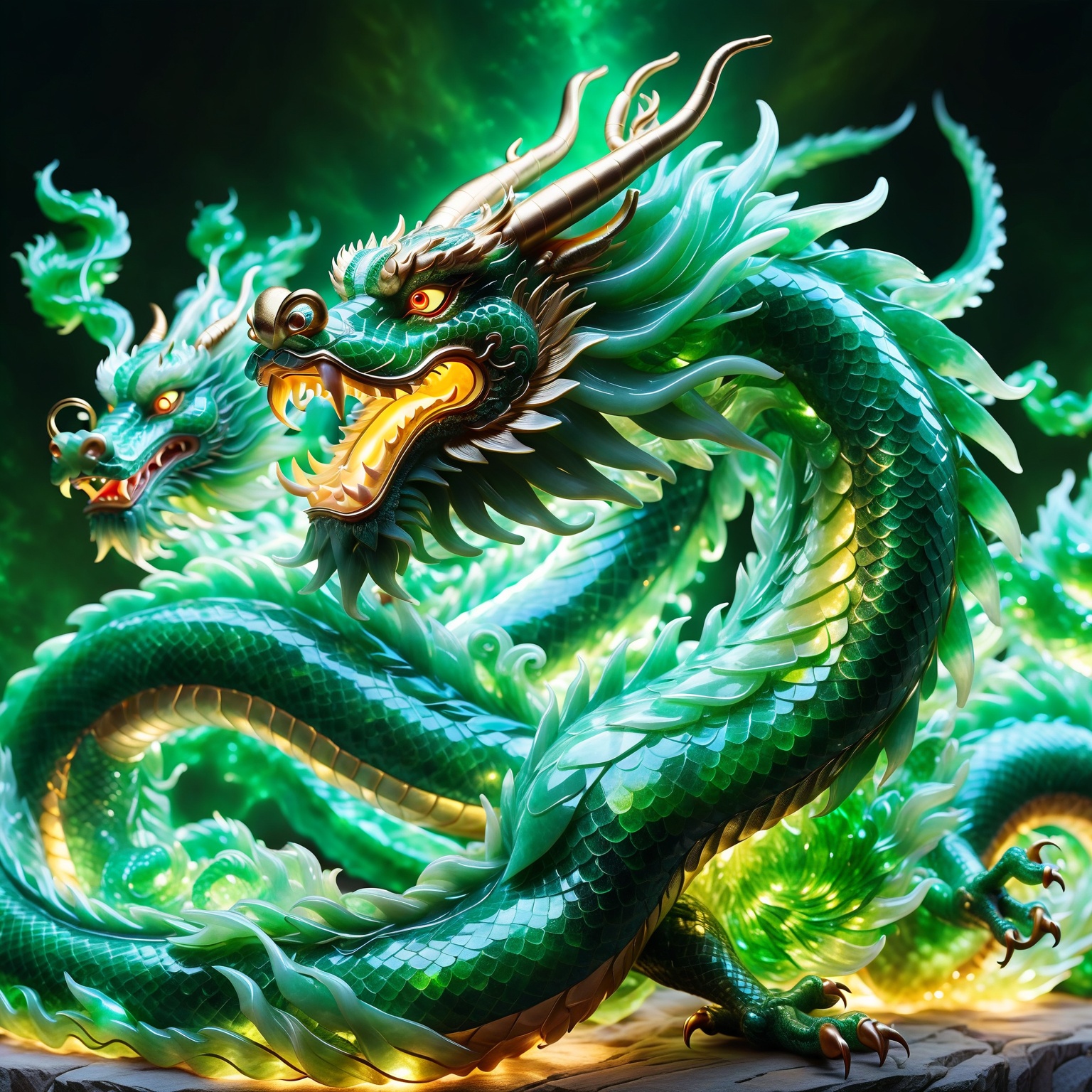 Chinese dragon made entirely of jade,  shimmering and glowing,  intricate jade texture on Tensor.Art