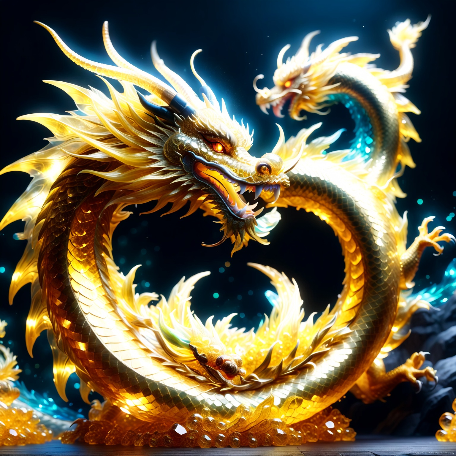 Chinese dragon made entirely of yellow crystal,  shimmering and glowing,  intricate yellow crystal texture on Tensor.Art
