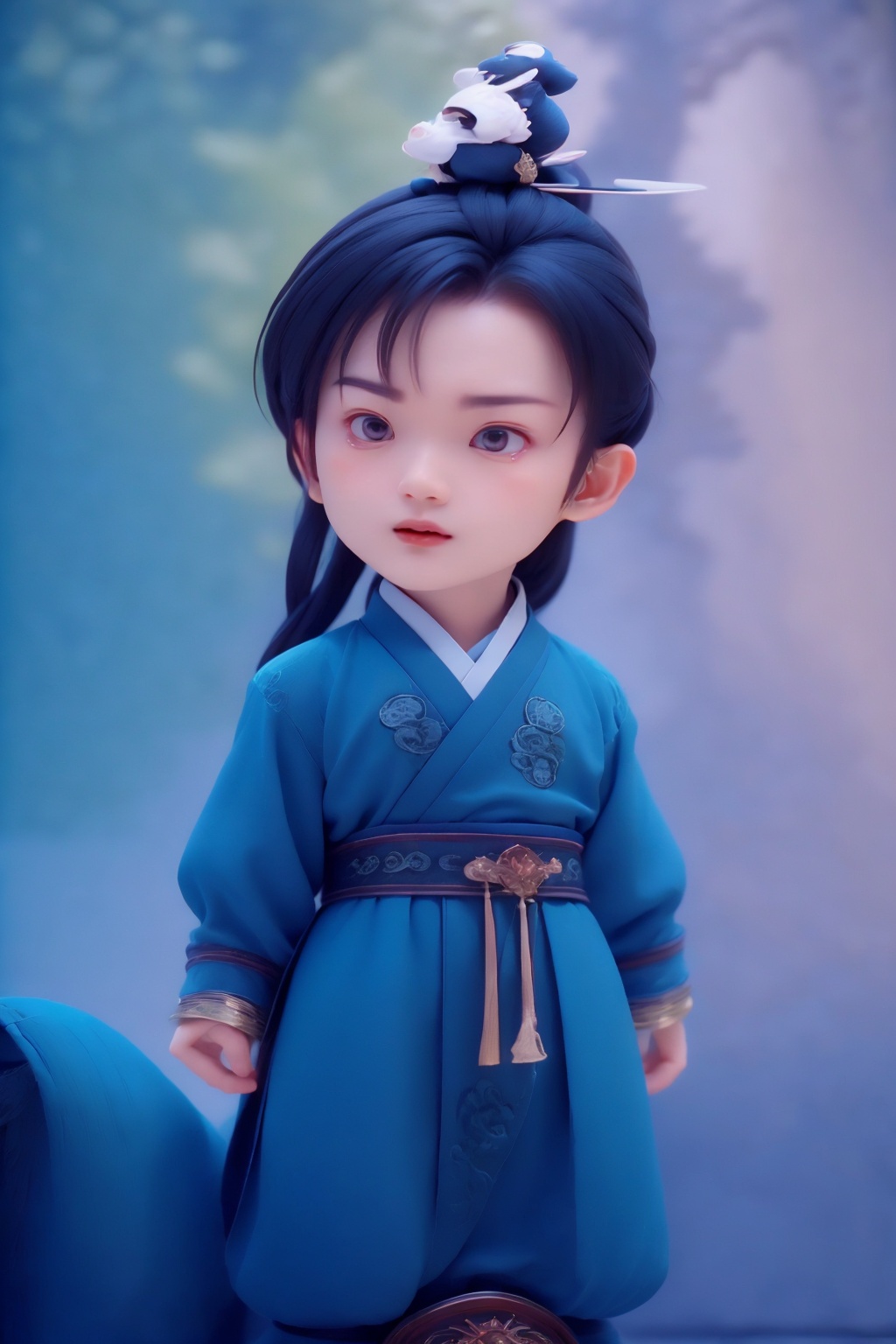 (best quality:1.4),(masterpiece:1.4),(8K:1.4),(extremely detailed:1.4),1boy,(black eyes:1.2),(black hair:1.2),(full body:1.9),(chibi:1.6),(standing:1.5),ChineseChibi, solo, chinese clothes, black hair, hair ornament, brown eyes <lora:ip-adapter-faceid-plusv2_sd15_lora:0.7>