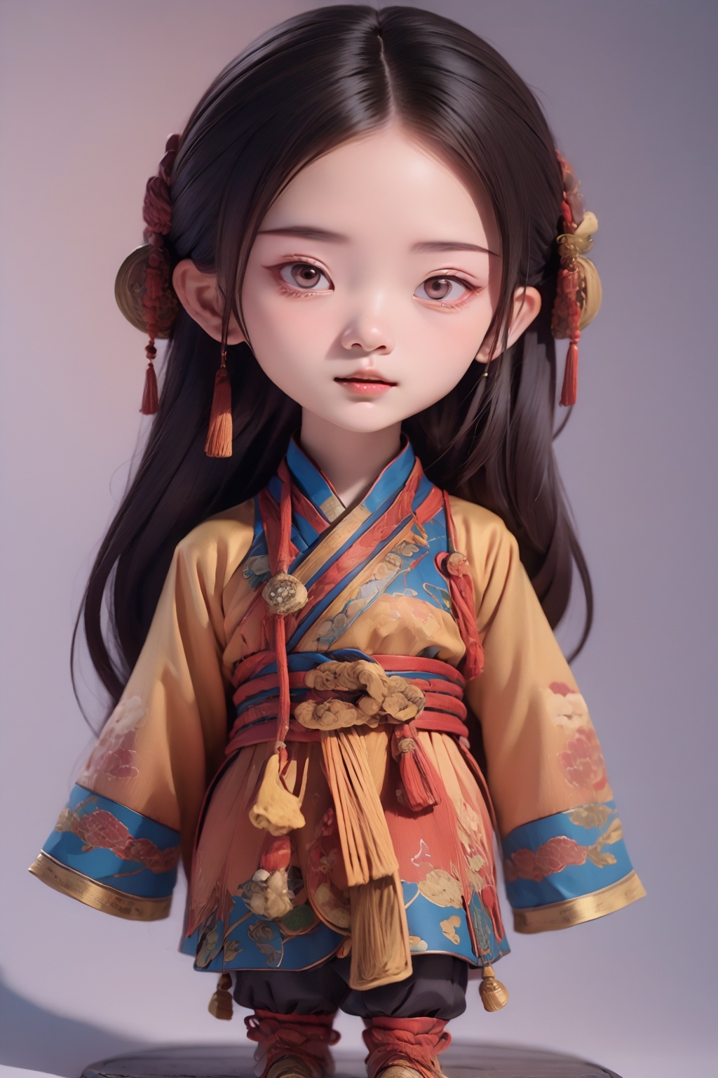 (best quality:1.4),(masterpiece:1.4),(8K:1.4),(extremely detailed:1.4),1girl,(full body:1.8),(chibi:1.8),(standing:1.5),ChineseChibi, solo, (red chinese clothes:1.2), (arms at sides:1.3),black hair, hair ornament, long hair,<lora:ip-adapter-faceid-plusv2_sd15_lora:0.7>