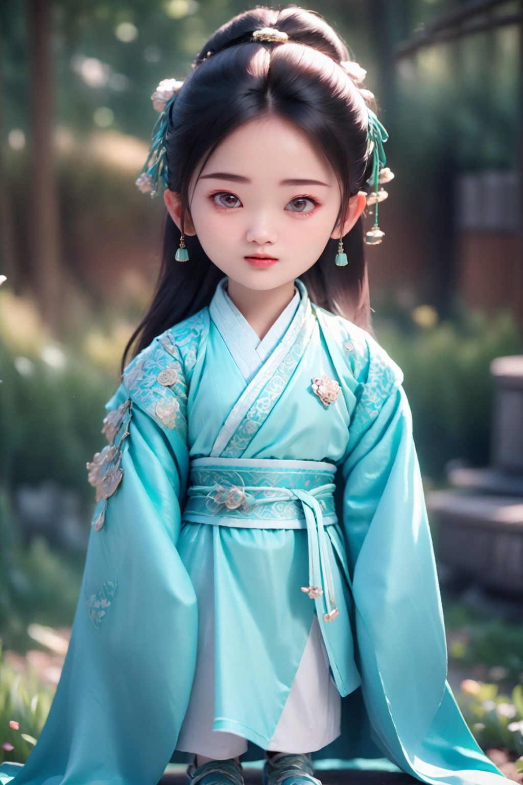 (best quality:1.4),(masterpiece:1.4),(8K:1.4),(extremely detailed:1.4),1girl,(black eyes:1.2),(black hair:1.2),(full body:1.5),(chibi:1.5),(standing:1.5),ChineseChibi, solo, chinese clothes, black hair, hair ornament, long hair, brown eyes <lora:ip-adapter-faceid-plusv2_sd15_lora:0.7>