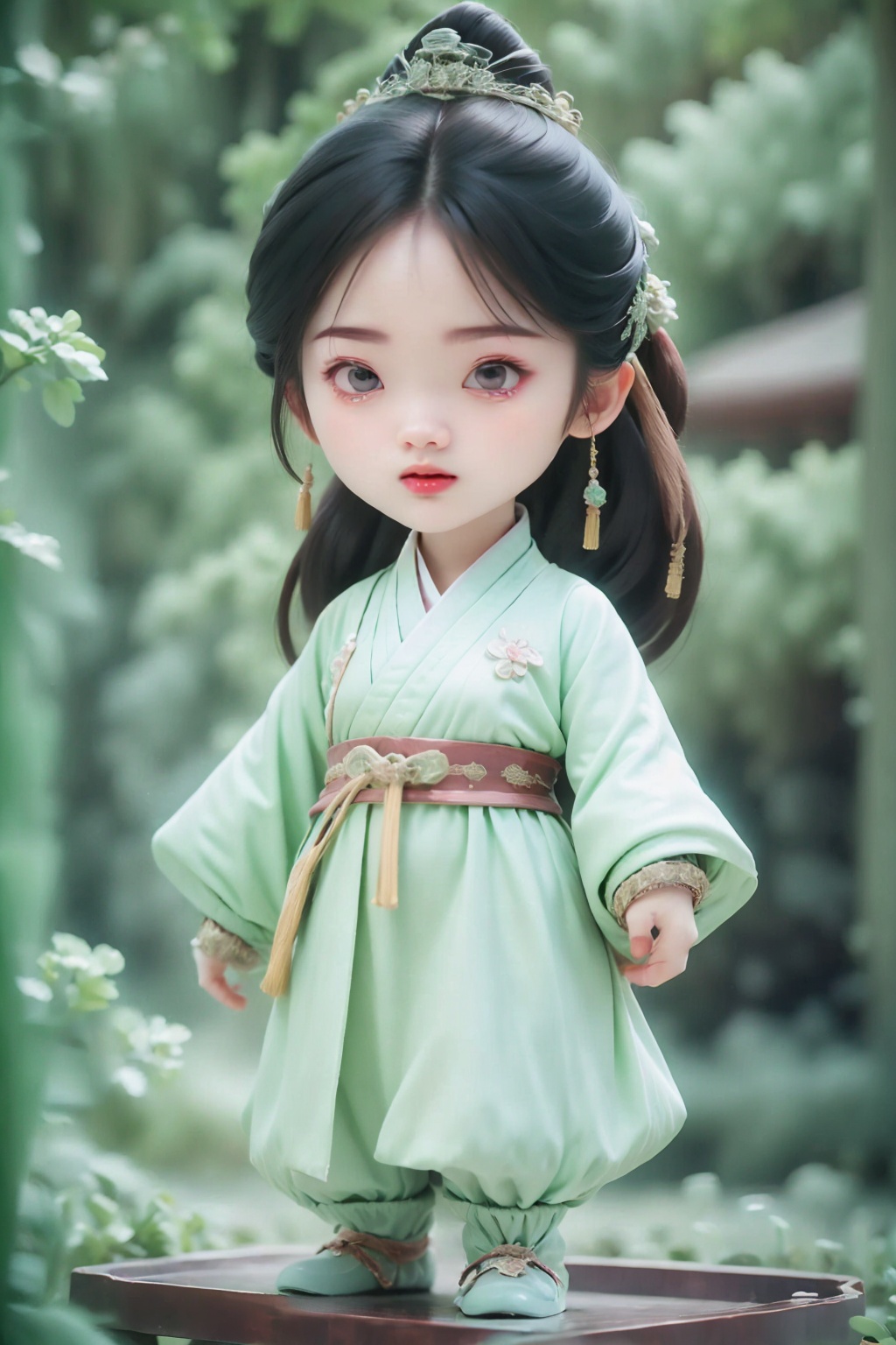 (best quality:1.4),(masterpiece:1.4),(8K:1.4),(extremely detailed:1.4),1girl,(black eyes:1.2),(black hair:1.2),(full body:1.5),(chibi:1.5),(standing:1.5),ChineseChibi, solo, chinese clothes, black hair, hair ornament, long hair, brown eyes <lora:ip-adapter-faceid-plusv2_sd15_lora:0.7>