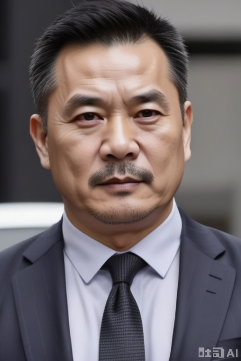 masterpiece, best quality, amazing quality, very aesthetic, absurdres, highres, newest, Chinese, 1 man, middle-aged man,male focus, solo, realistic, portrait, facial hair, black hair, looking at the audience, black eyes, blurry, blurry background, closed mouth, lips, thick eyebrows, short hair, white background, simple background, asian,mature male