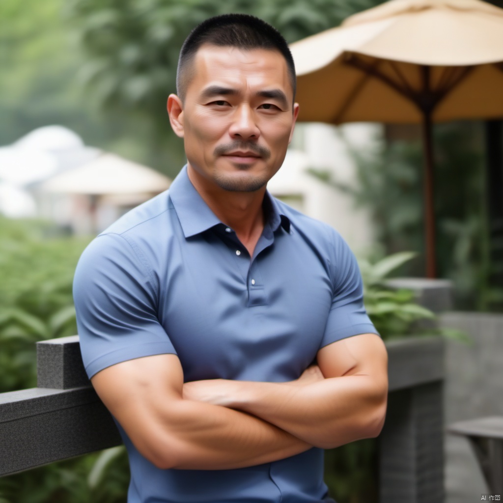  Summer short sleeved, very short hair, handsome and mature,real, asian,mature male