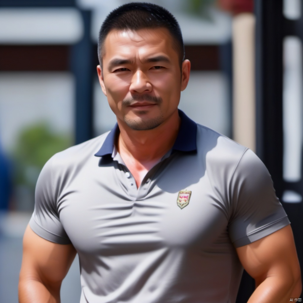  Summer short sleeved, very short hair, handsome and mature,real, asian,mature male