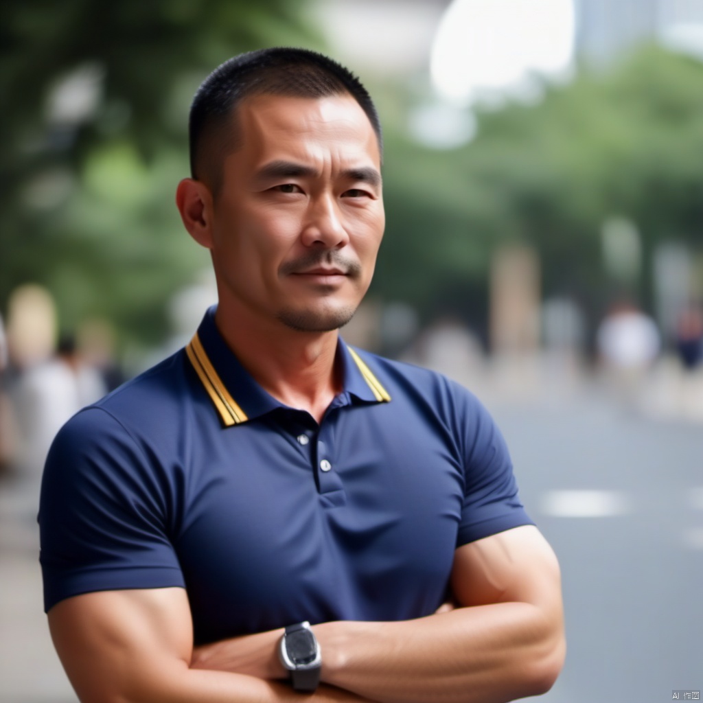  Summer short sleeved, very short hair, handsome and mature,real, asian,mature male