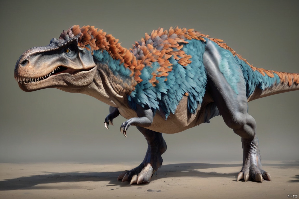  Tyrannosaurus rex, dinosaur, beautiful feathers, scary teeth,Full Body, ((Best quality)), ((Best quality)),((Best quality)),((realistic)),((exterior view)),photo realistic,(masterpiece),orante,super detailed,intricate,photo like image quality, ZLJ