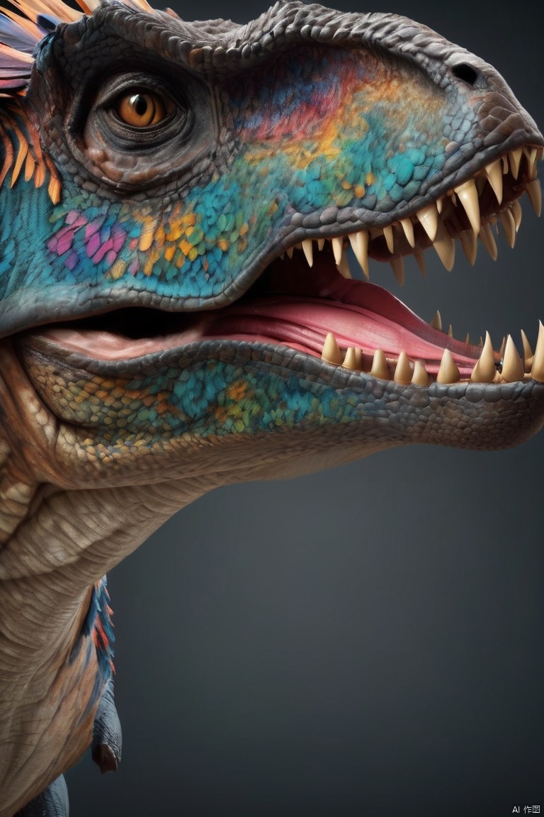 Tyrannosaurus rex, dinosaur, beautiful feathers, scary teeth,Full Body, ((Best quality)), ((Best quality)),((Best quality)),((realistic)),((exterior view)),photo realistic,(masterpiece),orante,super detailed,intricate,photo like image quality, ZLJ