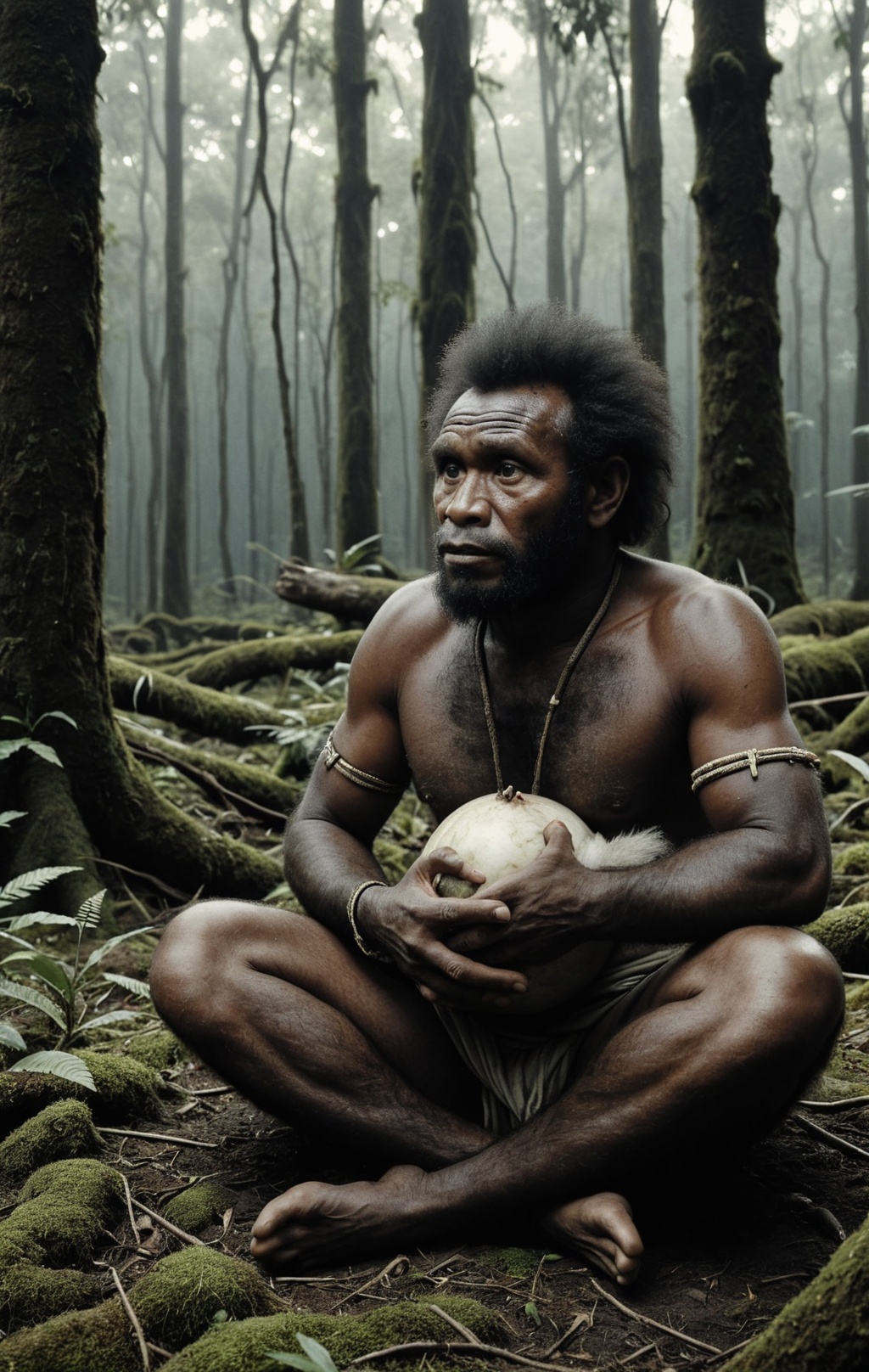 + Papuan,  Ivory,  in fetal pose position on Tensor.Art