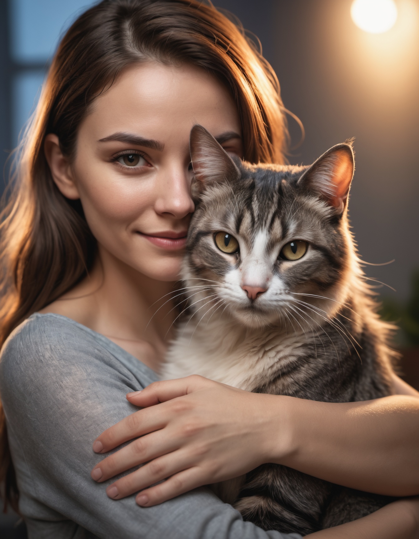 artwork closeup of woman,  hugging a cat,  high quality photography on Tensor.Art