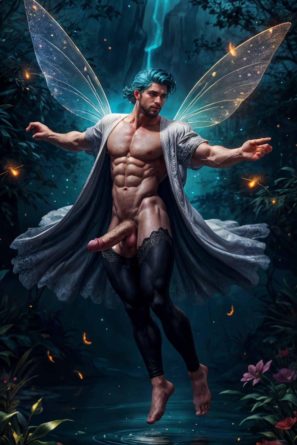 photo of a male fairy,  (30 years old),  glowing eyes on Tensor.Art