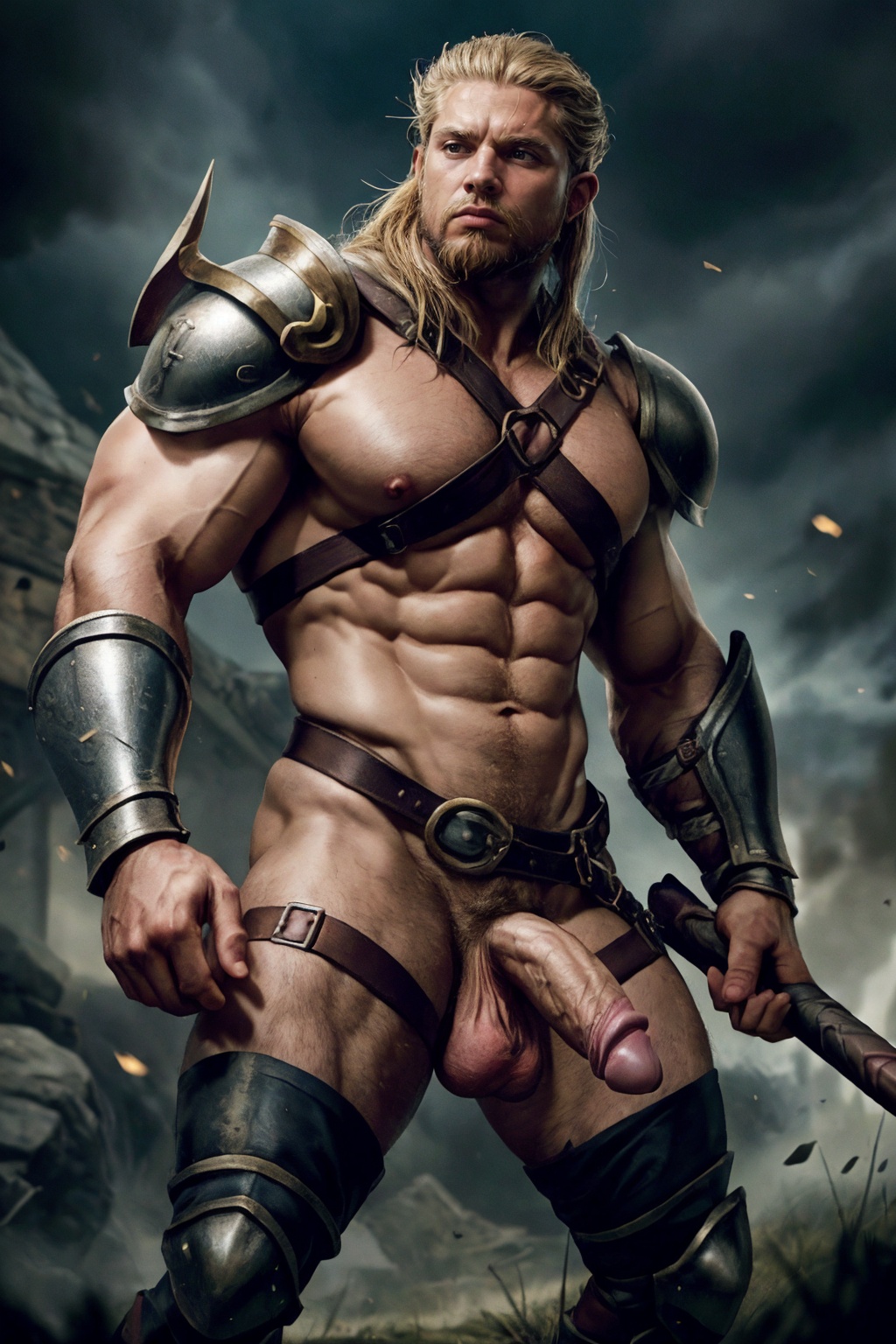 photo of a viking fighting on the battlefield,  wearing viking armor,  holding battleaxe on Tensor.Art