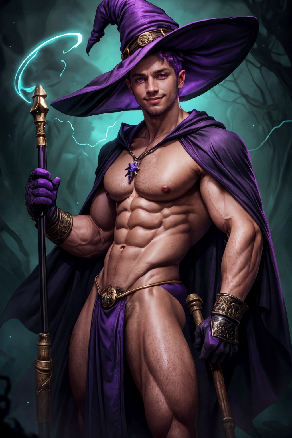 art of a wizard casting magic,  swirling purple energy,  glowing purple eyes on Tensor.Art