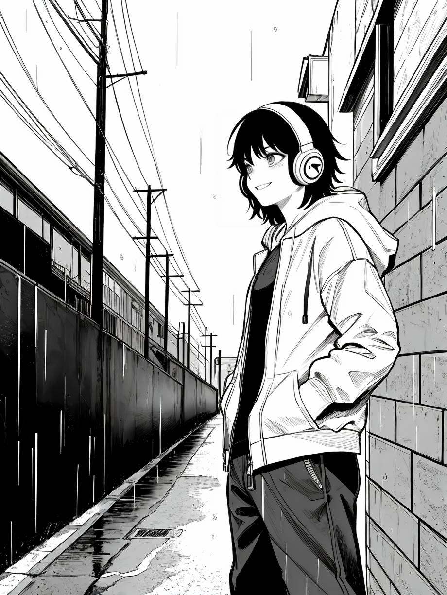 HEZI,  black and white line,  line tension by 盒子 on Tensor.Art