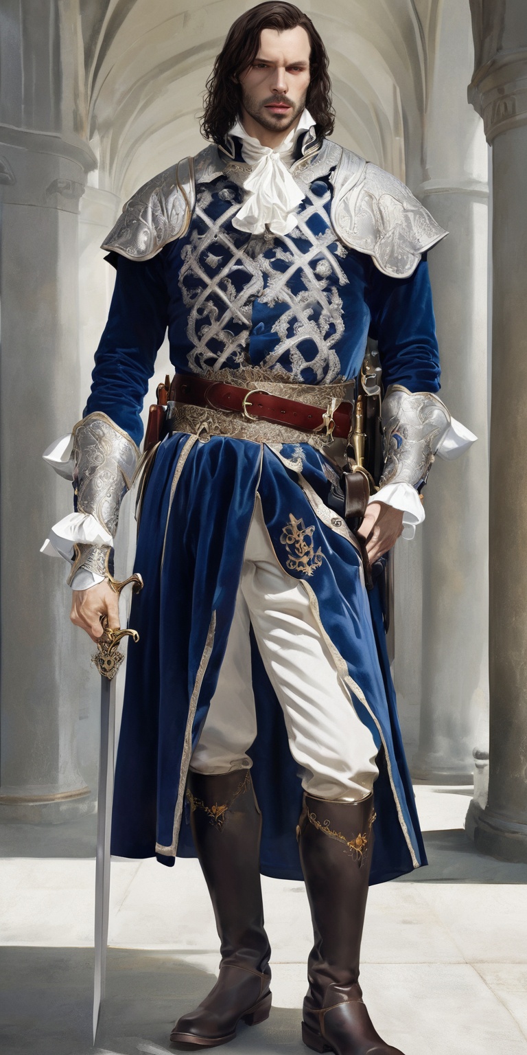 handsome french man,  D'Artagnan,  the epitome of 17th-century French Musketeer fashion on Tensor.Art