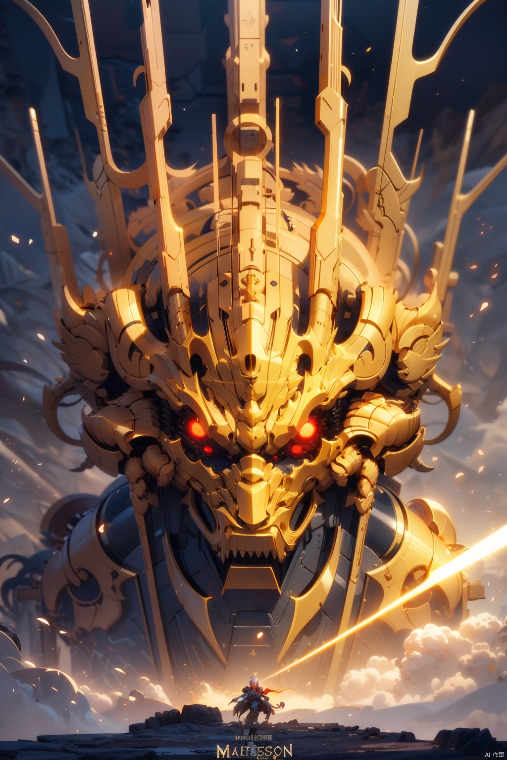  1girl,Laser/laser eyes, glare special effects, (dream, fantasy, laser), metal mecha, aesthetic healing, dragon man (fantasy, conceptualization), 
