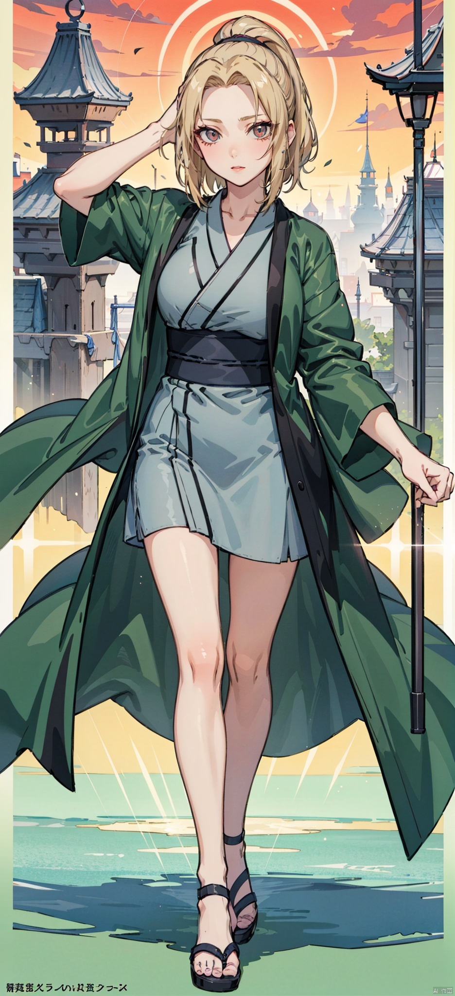 
英语 Full body. (Best Quality), (Masterpiece), a very exquisite and beautiful girl, very detailed, amazing, with exquisite details, official art, super detailed, high-level, beautiful details girl, with a radiant face,A girl standing in ,Tsunade,Kimono.,Real,Kimono,Fake breasts,Wearing deep_V-neck_dress,Update,Lighting. Green outcoat., , ,  , Tsunade, 1
