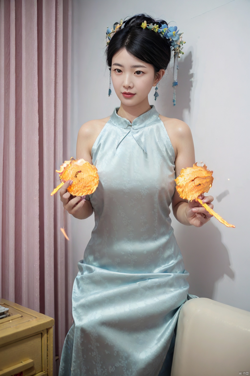 (global illumination, reality,ray tracing, HDR, unreal rendering, reasonable design, high detail, masterpiece,best quality, ultra high definition, movie lighting),
1girl,outdoor,looking_at_viewer,side_blunt_bangs,china_dress,chinese_style,big breasts,pose,solo,1girl,black hair,black eyes, cheongsam, qipao