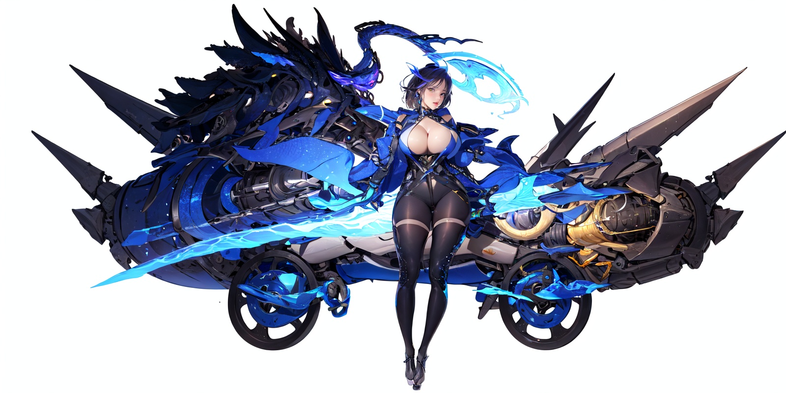 [(white background:1.5)::5],(bottle bottom:0.9),masterpiece,(full body:1.2),Korean style vertical painting,1girl,Steampunk,mechanics,Tights,show cleavage,<lora:Korean style vertical painting_20240124150257:0.8>,