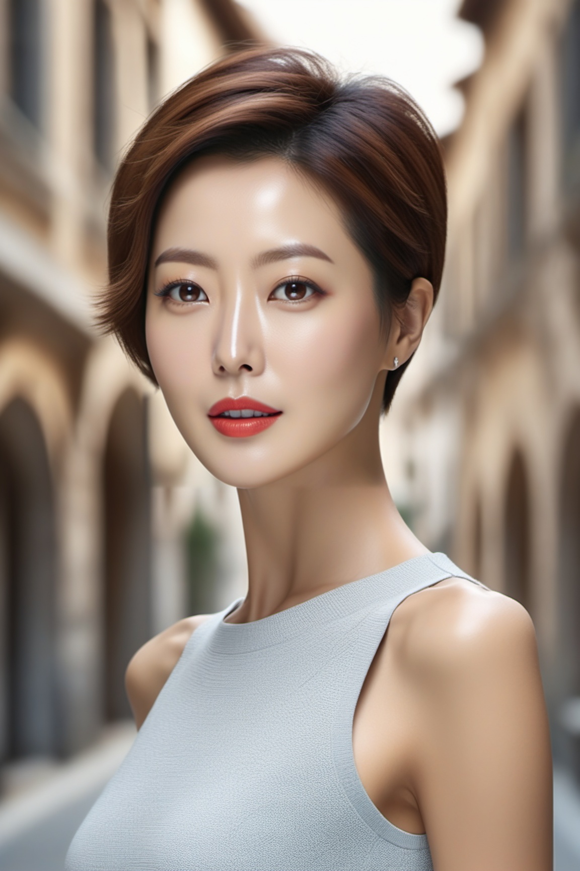 realistic portrait of a beautiful woman,  detailed exquisite symmetric face,  sharp nose on Tensor.Art