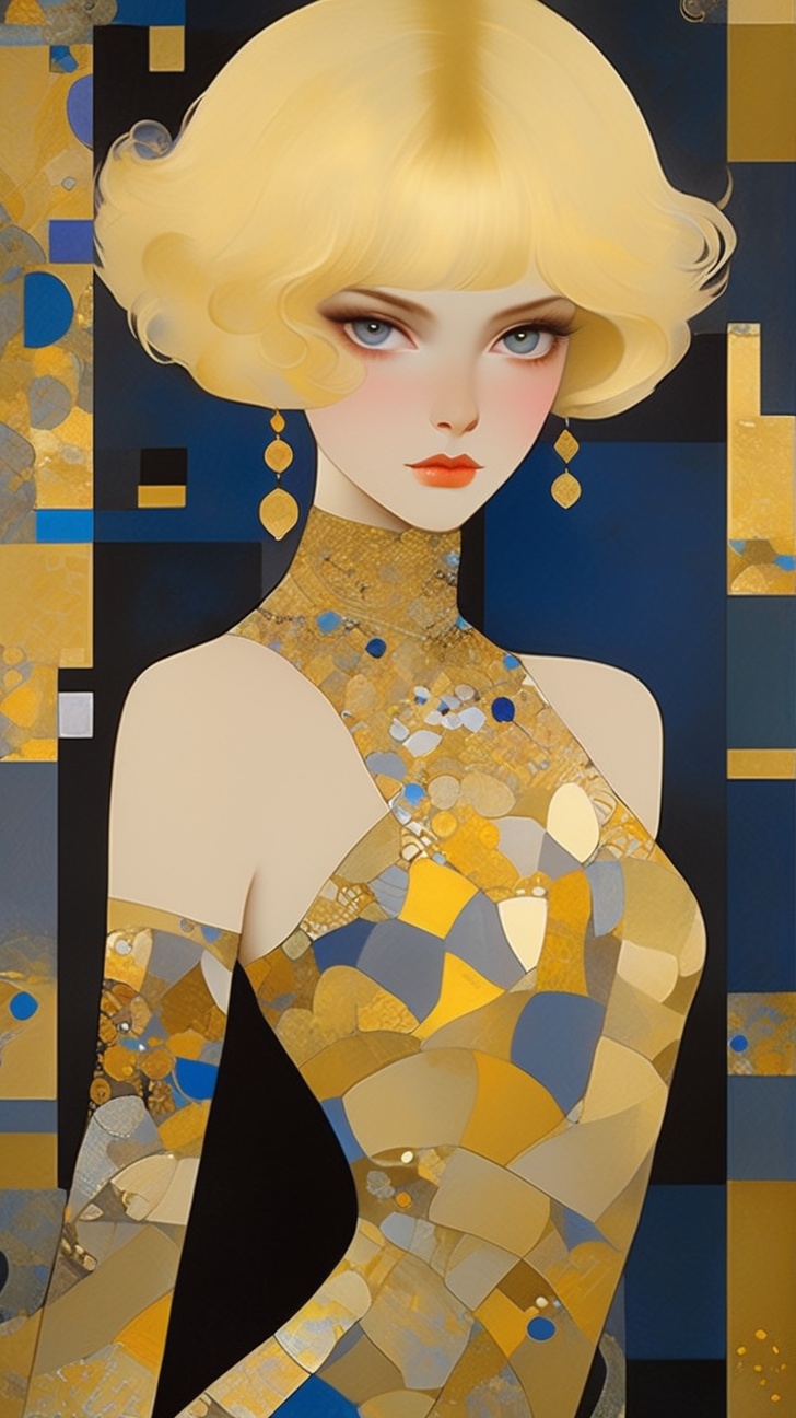A sophisticated fashion model girl,  short blonde hair,  dynamic character on Tensor.Art
