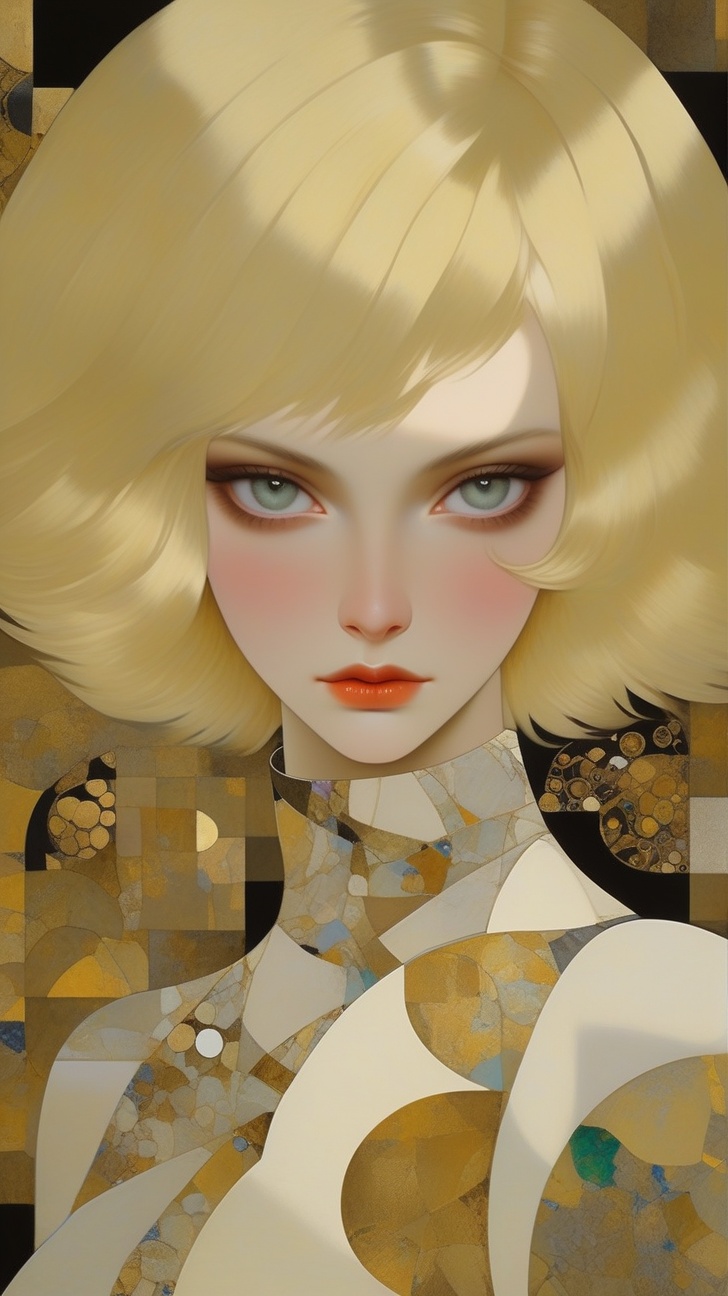 A sophisticated fashion model girl,  short blonde hair,  dynamic character on Tensor.Art