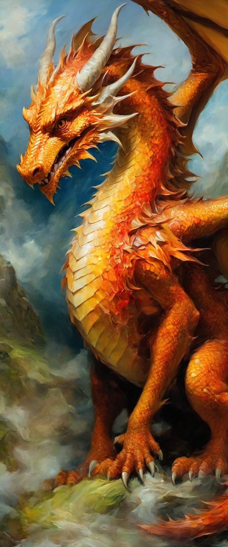 Deception of a medival dragon salyer. darl,  raw,  oil paint on Tensor.Art